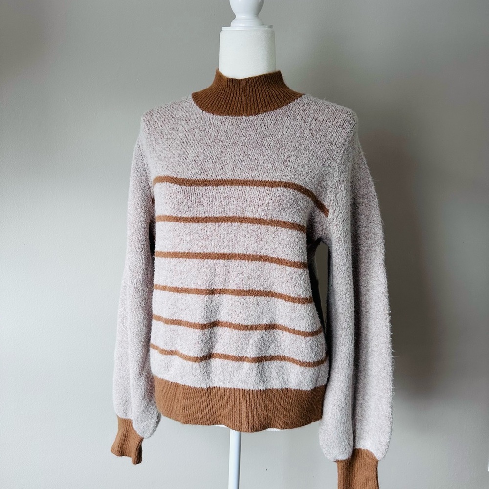 Lost + Wander Brown and Cream Striped Turtleneck Sweater